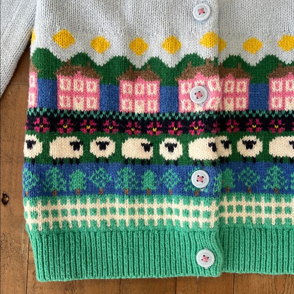 Mini boden fairisle countryside sheep knit cardigan sweater 7-8 years - Picture 2 of 9